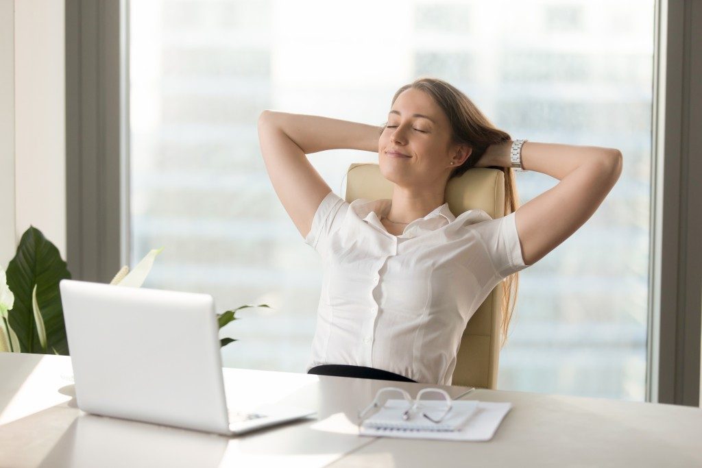 woman relaxed at work